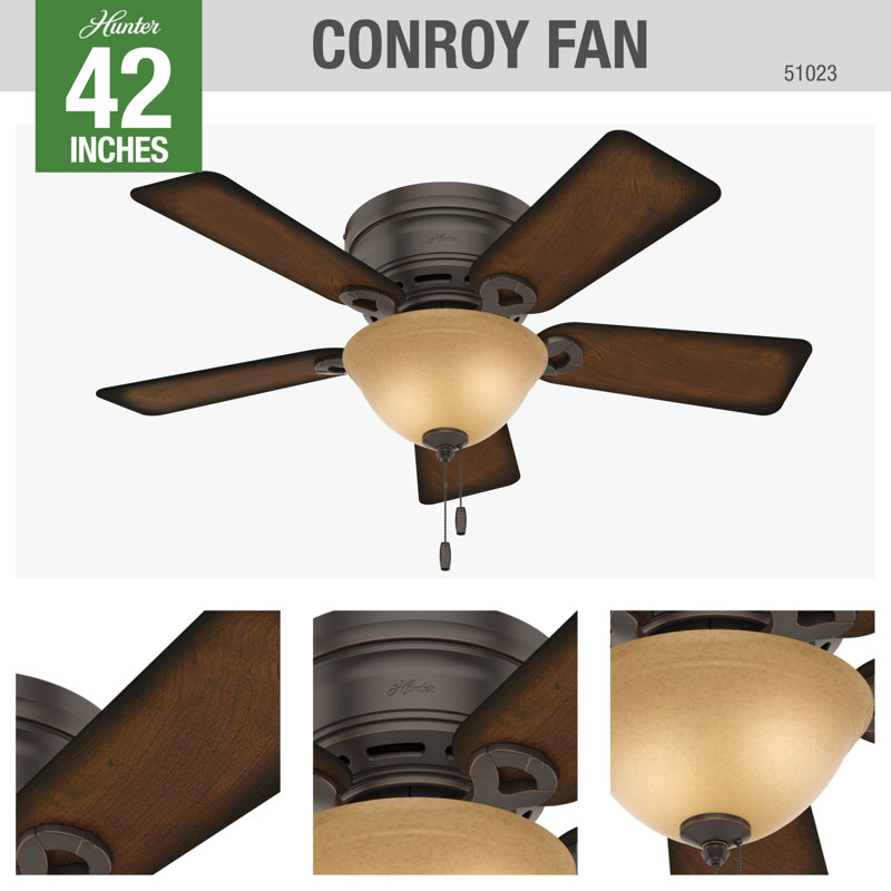 Hunter Fan 42'' Conroy 5 Blade Flush Mount Ceiling Fan with Pull